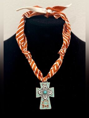 Turquoise Cross Pendant scarf Necklace